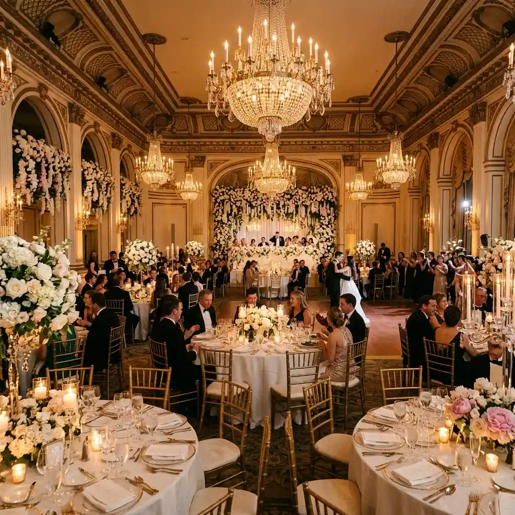 Luxury wedding reception decoration setup Saudi Arabia