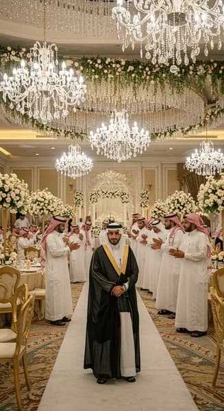 Grand wedding hall entrance decoration Riyadh luxury venue